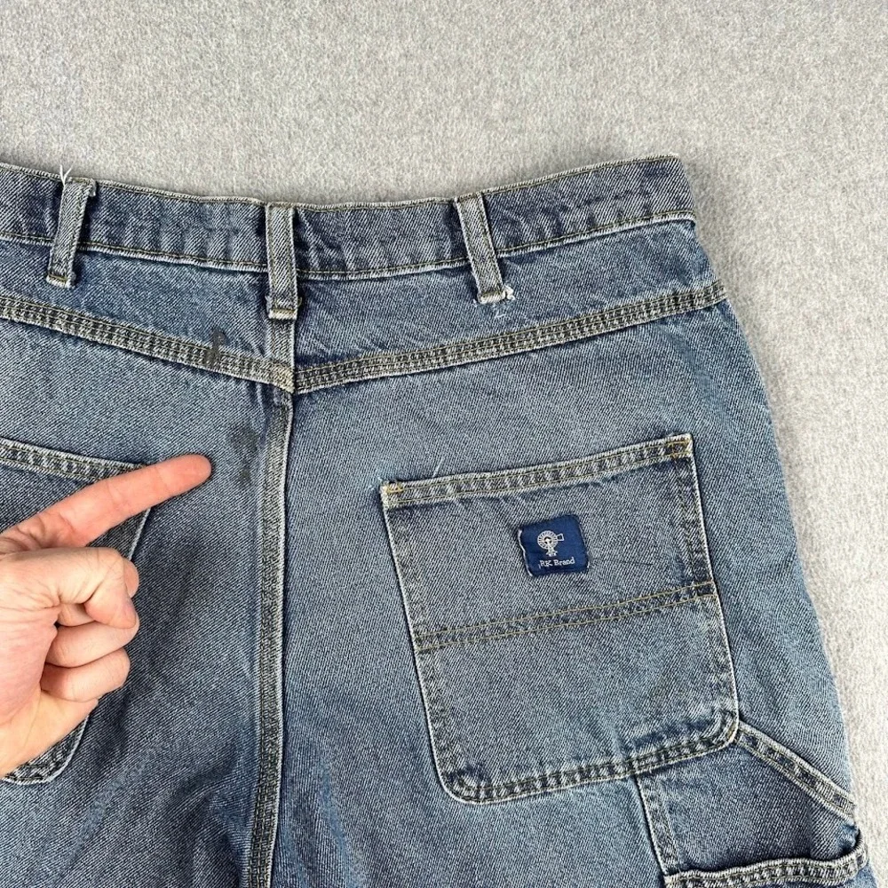 RK Brand Mens 34 Blue Denim Carpenter Shorts Raw Hem Distressed Workwear Cut Off